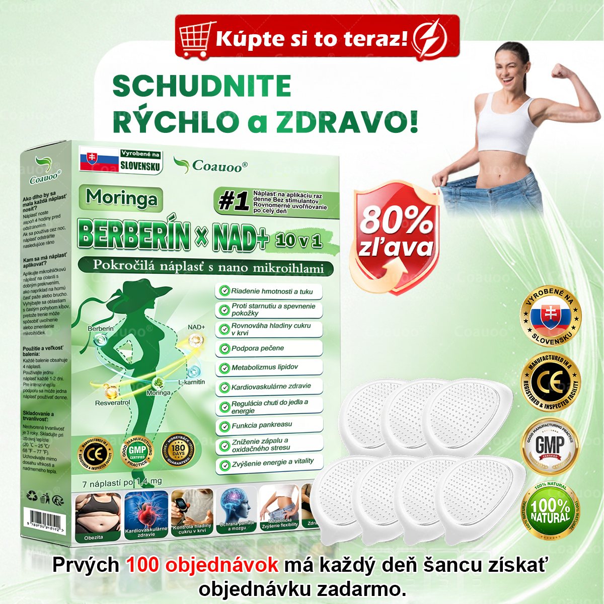 🔥 𝐂𝐨𝐚𝐮𝐨𝐨® Moringa × Berberín × AMPK 10-v-1 Metabolická podpora – nanomikroihlová náplasť (Stačí raz denne, viditeľné výsledky už za 7 dní)  ✅ Na obezitu, ochabnutú pokožku, cukrovku, spánkové apnoe, problémy s kĺbmi a mnohé ďalšie ťažkosti 🔥